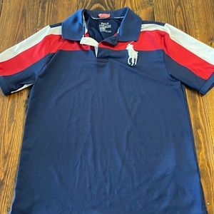 Polo Boys Ralph Lauren Performance Collard Shirt Blue Red White Pony